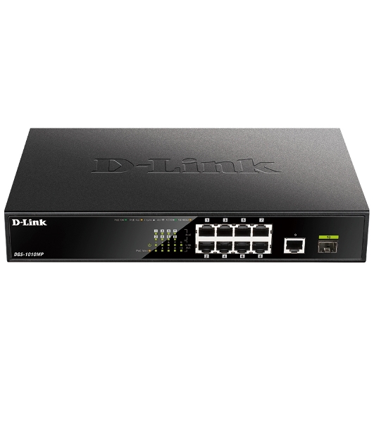 Коммутатор D-Link DGS-1010MP/A1A, 9×1 Гбит/с + 1×1 Гбит/с SFP, неуправляемый