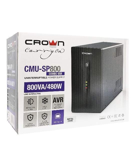 Источник бесперебойного питания Crown CMU-SP800 COMBO USB/800 ВА\480 Вт/7 x компьютерная/евророзетка (C13/Schuko)