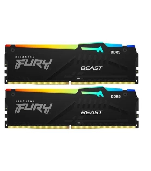 Оперативная память Kingston Fury Beast, DDR5, 64GB (2x32GB), 5600MHz, CL40, DIMM, с радиатором, RGB, черный