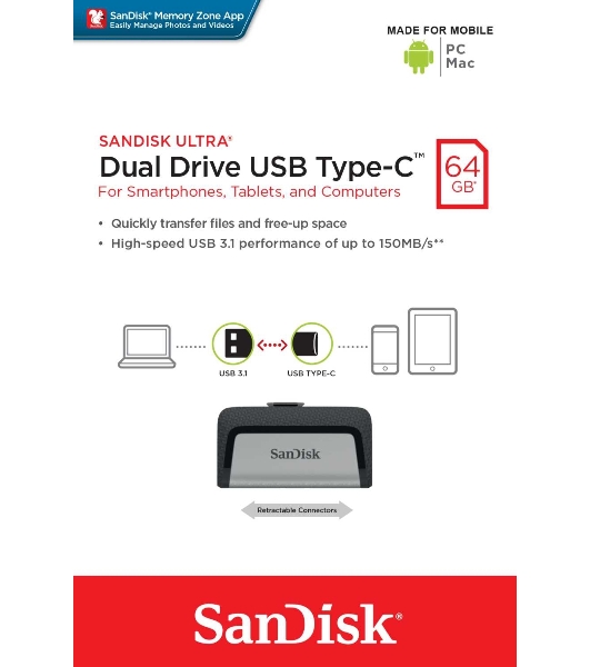 Флешка USB Sandisk 64Gb Ultra Dual SDDDC2-064G-G46 USB 3.0 серый/узор
