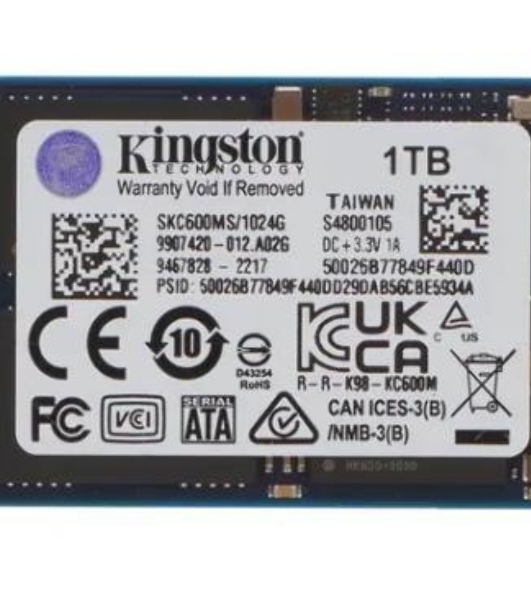 Накопитель SSD Kingston KC600, 1Tb, mSATA, R/W 550/520