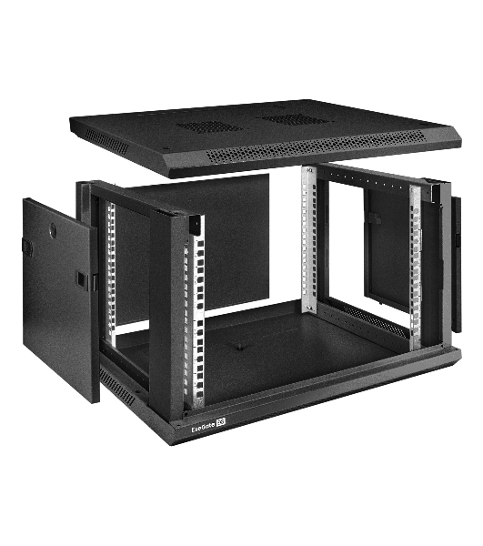 Шкаф телекоммуникационный 19' настенный 6U ExeGate EC-WM-6U.450.M.BLACK (19', 6U, 600x450x370мм (ШхГхВ), передняя дверь металл, съемные боковые панели, пыле- и влагозащита IP23, черный RAL 9004)