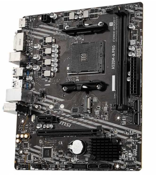 Материнская плата MSI A520M-A PRO, AM4, AMD A520, 2xDDR4, 4xSATA, 1xM.2, 1xPCIe 3.0 x16, 1xDVI-D, 1xHDMI, 1x 1Gb LAN, 2xUSB 2.0, 4xUSB 3.2 Gen 1, 3x3.5 мм, 7.1, mATX