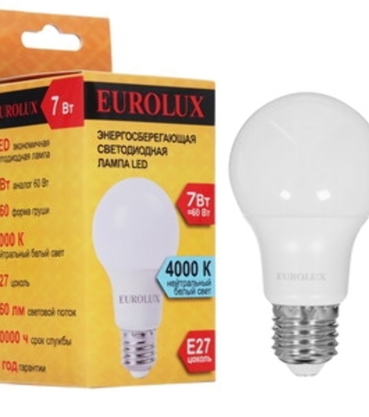 Лампа светодиодная EUROLUX LL-E-A60-7W-230-2