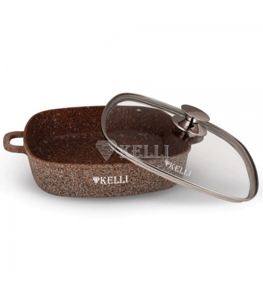 Сковорода-сотейник Kelli KL-4059-28 28 см. 4,5 л ОБЪЕМ 4,5 л из высокопрочного алюминия с гранитным покрытием, с индукционным дном. Силиконовые накладки для ручек съемные. Стеклянная крышка с паровыпуском. Пригодна для всех видов плит, в том числе индукционных