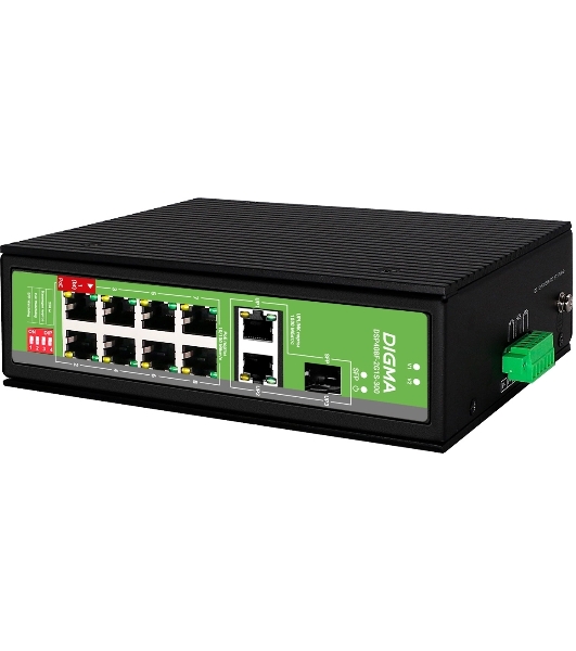Коммутатор Digma DSP408F-2G1S-300, 8×100 Мбит/с + 2×1 Гбит/с + 1×1 Гбит/с SFP, неуправляемый
