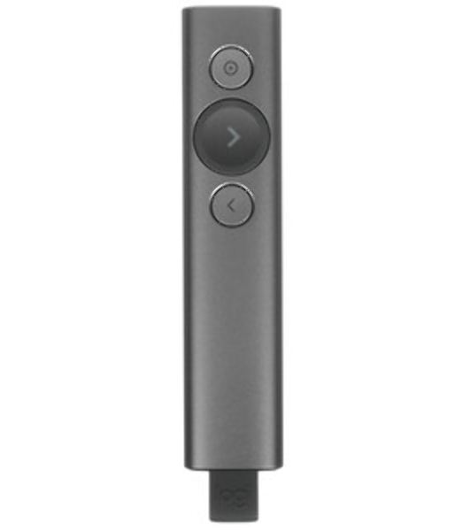 Презентер Logitech Spotlight Slate (серый, Bluetooth/2.4 GHz, перезаряжаемая литий-полимерная батарея 85мА·ч, 3D-акселерометр, гироскоп, кабель для зарядки, чехол) (арт. 910-004867, M/N: R-R0011/C-U0016)