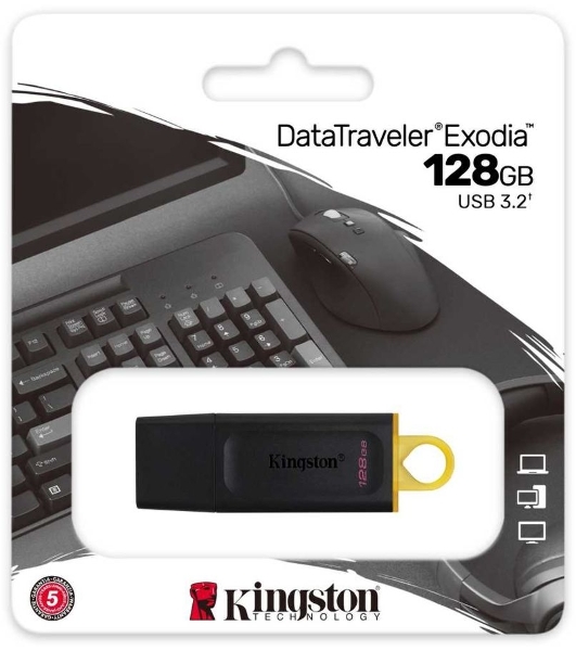 Флешка USB Kingston DataTraveler Exodia (DTX/128GB), 128Gb, USB 3.2 Gen 1, R/W 200/60, черный/желтый