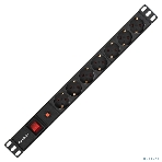 Блок розеток горизонтальный ExeGate ServerPro PDU-19H702 Al-7S-C14-SW-O, 19', 1U, Алюминий, 7 Schuko, С14, защита от перегрузки, черный, фото3