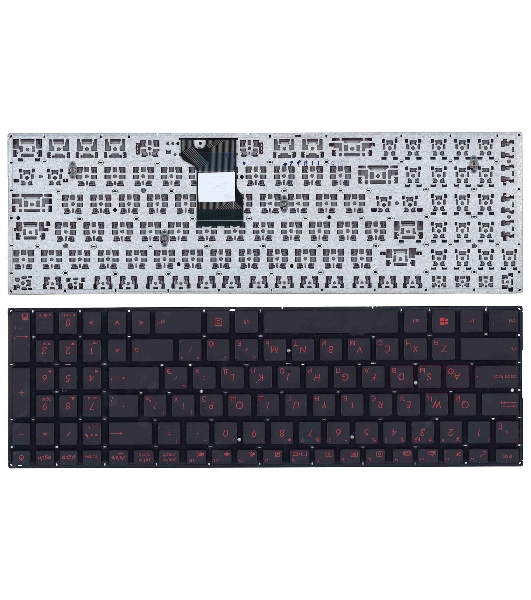 Клавиатура для ноутбука Asus N541, N501 черная, шрифт красный, с подсветкой