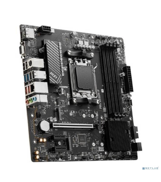 Материнская плата MSI PRO B650M-P, AM5, AMD B650, 4xDDR5, 4xSATA, 2xM.2, 1xPCI-E 4.0 x16, 2xPCI-E 4.0 x1, 1xHDMI, 1xDP, 1xVGA, 1x2.5Gb LAN, 2xUSB 3.2 Gen 1, 2xUSB 3.2 Gen 2, 3x3.5 мм, 7.1, Micro-ATX