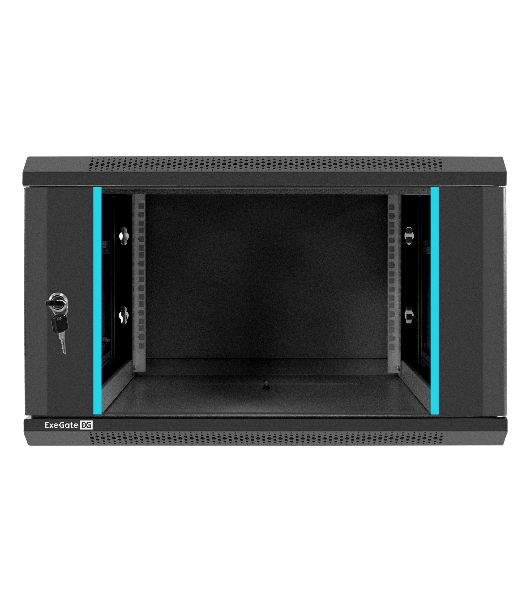 Шкаф телекоммуникационный 19' настенный 6U ExeGate EC-WM-6U.600.G.BLACK (19', 6U, 600x600x370 мм (ШхГхВ), передняя дверь закаленное стекло, съемные боковые панели, пыле- и влагозащита IP23, черный RAL 9004)