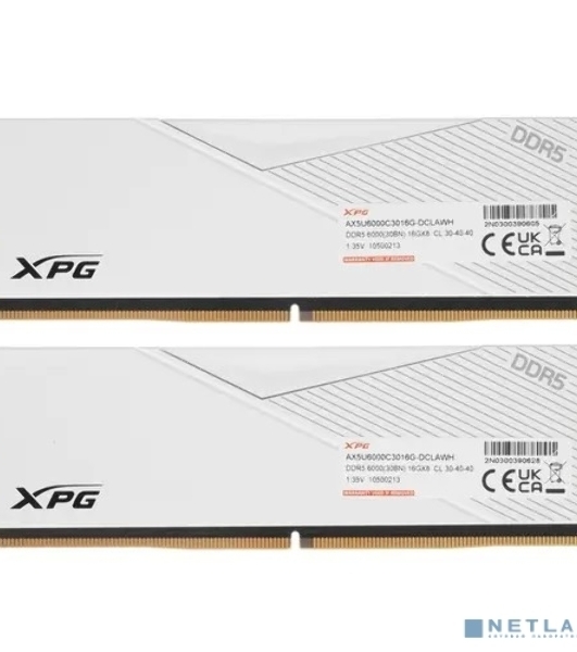 Оперативная память XPG Lancer, DDR5, 32GB (2x16GB), 6000MHz, CL30, DIMM, с радиаторами, белый