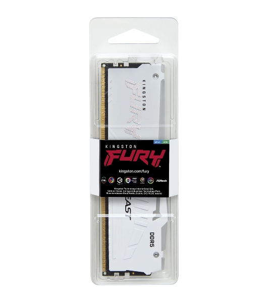 Оперативная память Kingston Fury Beast, DDR5, 16Gb (1x16Gb), 6000MHz, CL36, DIMM, с радиатором, RGB, белый