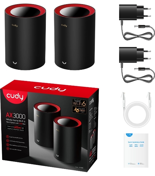 Бесшовный Mesh роутер Cudy M3000(2-PACK) AX3000 10/100/1000/2500BASE-T, белый (упак.:2шт)