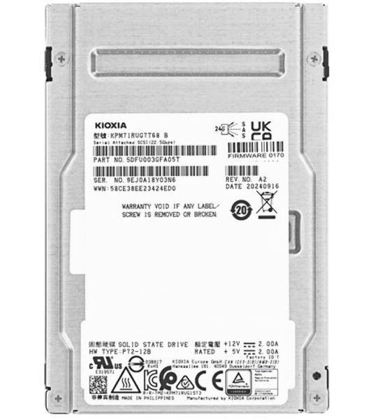 Накопитель SSD Kioxia PM7-R, 7680Gb, 2.5', SAS 4.0 (24 Gbит/с), R/W 4200/4100