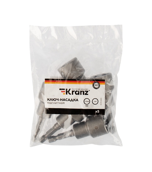 Ключ-насадка Kranz 17х65 мм, 1/4' магнитная (упак. 5 шт.)