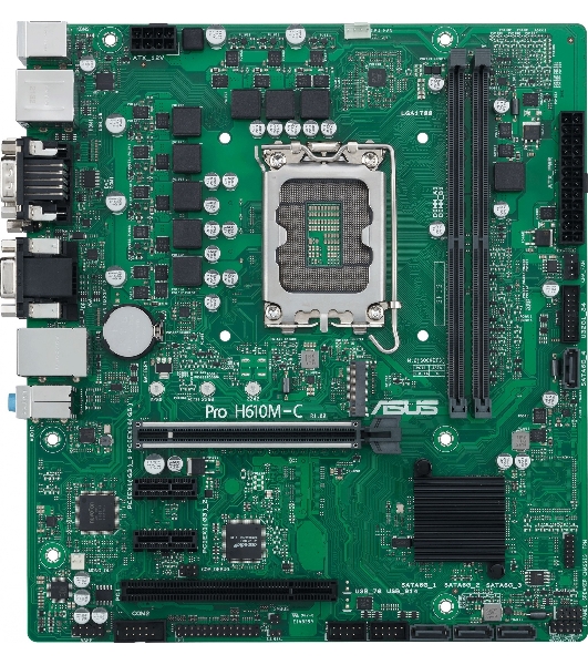Материнская плата ASUS Pro H610M-C-CSM, LGA 1700, Intel H610, 2xDDR5, 4xSATA, 1xM.2, 1xPCIe 5.0 x16, 2xPCIe x1, 1xPCI, 1xHDMI, 1xDP, 1xDVI-D, 1xVGA, 1x 1Gb LAN, 2xUSB-A 3.2 Gen 2, 2xUSB-A 2.0, 3x3.5 мм, 7.1, mATX