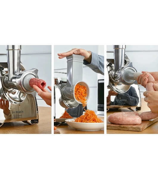 Мясорубка электрическая Bosch MFW67440 черный, 2000 Вт, 3.5 кг/мин, реверс, защита от перегрузки, насадки - 4