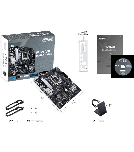 Материнская плата ASUS PRIME H610M-A WIFI D4, LGA 1700, Intel H610, 2xDDR4, 4xSATA, 2xM.2, 1xPCI-E 4.0 x16, 1xHDMI, 1xDisplayPort, 1x 1Gb LAN, 2xUSB-A 3.2 Gen 2, 4xUSB-A 2.0, 3x3.5 мм, 7.1, Micro-ATX