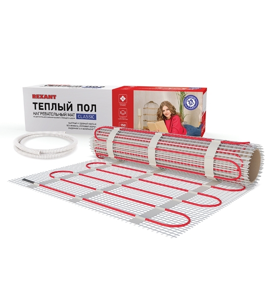 Теплый пол (нагревательный мат) Rexant Classic RNX -6,0-900 (площадь 6,0 м2 (0,5 х 12,0 м)), 900 Вт, двухжильный с экраном