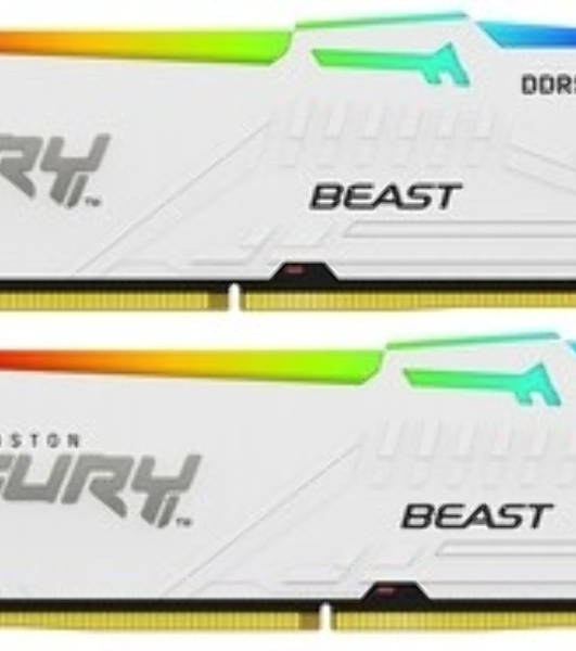 Оперативная память Kingston Fury Beast, DDR5, 32Gb (1x32Gb), 5600MHz, CL40, DIMM, с радиаторами, RGb, белый