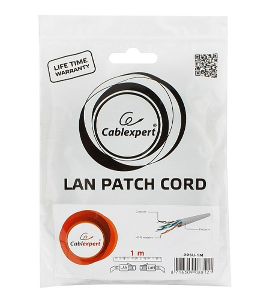 Патч-корд UTP Cablexpert PP6U-1M cat.6, 1м, литой, многожильный, серый
