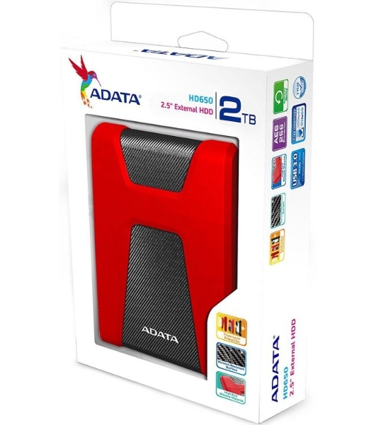 Внешний HDD 2.5' ADATA HD650, 2TB, USB 3.2 Gen 1 Type-A, 5400 rpm, красный