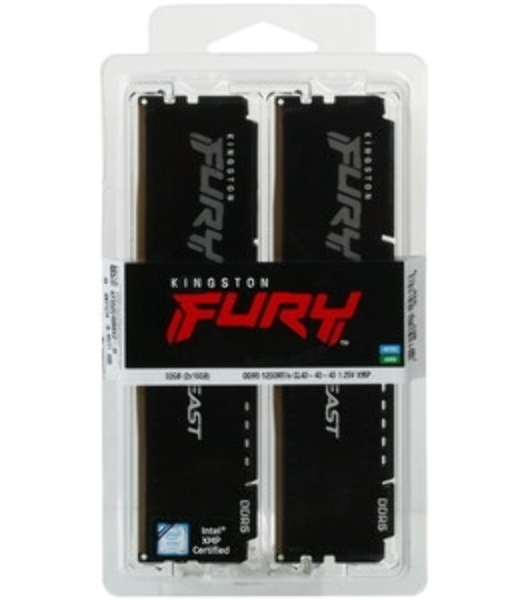 Оперативная память Kingston Fury Beast, DDR5, 32GB (1x32GB), 5600MHz, CL40, DIMM, с радиаторами, черный