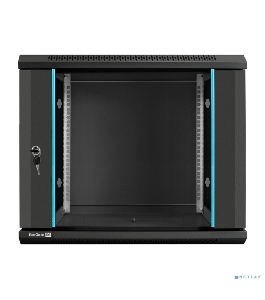 Шкаф телекоммуникационный 19' настенный 9U ExeGate EC-WM-9U.600.G.BLACK (19', 9U, 600x600x500мм (ШхГхВ), передняя дверь закаленное стекло, съемные боковые панели, пыле- и влагозащита IP23, черный RAL 9004)