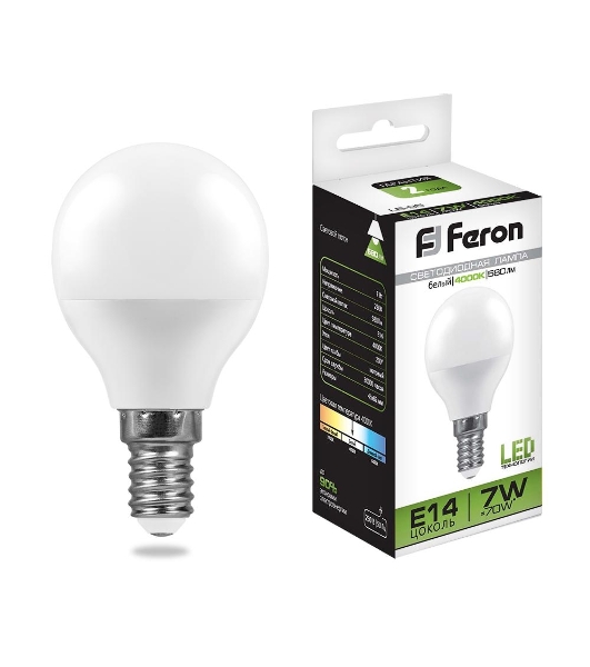 Лампа светодиодная Feron LB-95 7W 230V E14 4000K G45