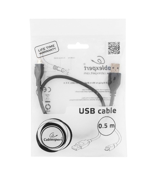 Кабель Gembird/Cablexpert USB 2.0 Pro, AM/microBM 5P, 0.5м, экран, черный, пакет