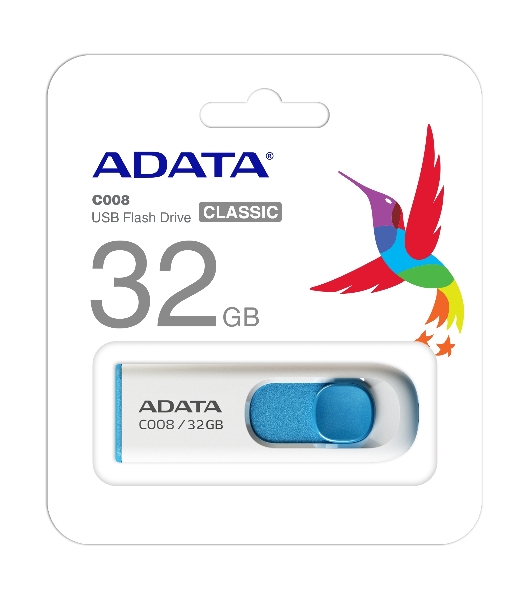 Флешка USB ADATA C008 (AC008-32G-RWE), 32Gb, USB 2.0, R/W 15/5, белый/синий