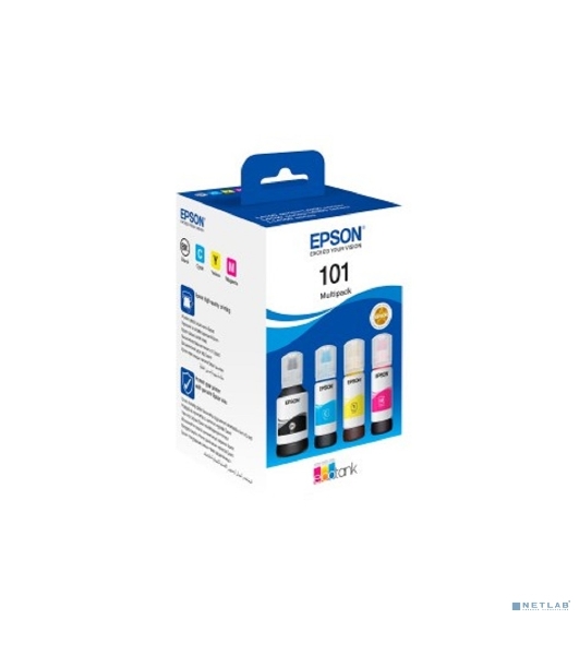 Чернила оригинальные Epson 101 / C13T03V64A мультипак, черный 127 мл., голубой, пурпурный, желтый - 210 мл. для Epson