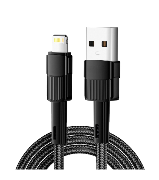 Кабель Rexant USB-A - Lightning для Apple, 2,4А, 1м, в черной нейлоновой оплетке