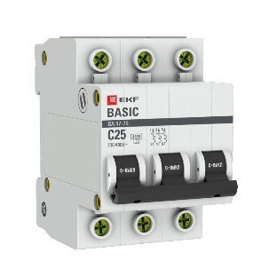 Выключатель автоматический EKF mcb4729-3-25C 3P 25А (C) 4,5кА ВА 47-29 Basic