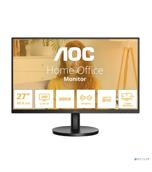 Монитор 27' AOC U27B3A IPS 3840x2160, 60 Гц, 4 мс, 16:9, 350 кд/м², 1xDP, 2xHDMI, 1000:1, черный