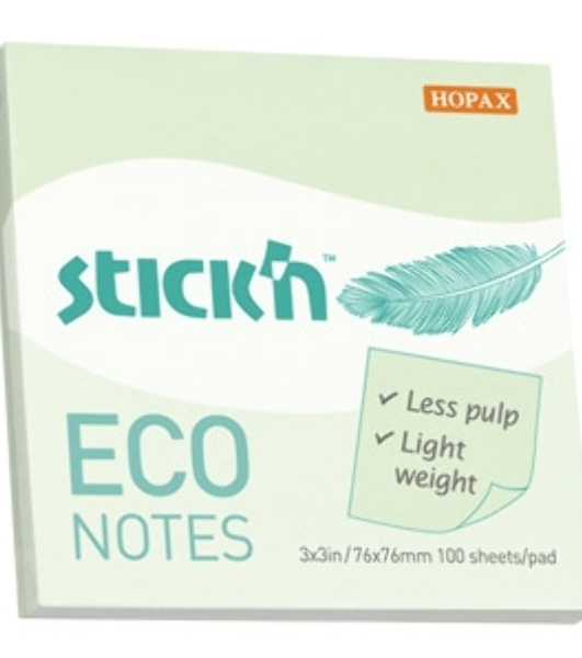 Блок самоклеящийся бумажный Stick`n ECO 21748 76x76 мм, 100 листов, 60 г/м2, пастель, зеленый
