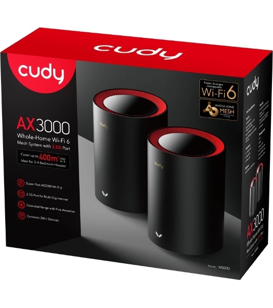 Бесшовный Mesh роутер Cudy M3000(2-PACK) AX3000 10/100/1000/2500BASE-T, белый (упак.:2шт)