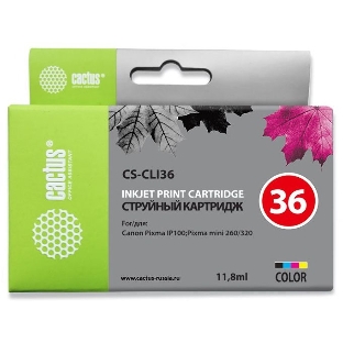 Картридж струйный Cactus CS-CLI36 цветной (11.8 мл.) для Canon Pixma iP 100/MiNi 260