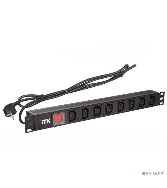 Блок ITK PH12-8C131 PDU 8 розеток C13 с LED выкл,1U, шнур 2м вилка нем.ст