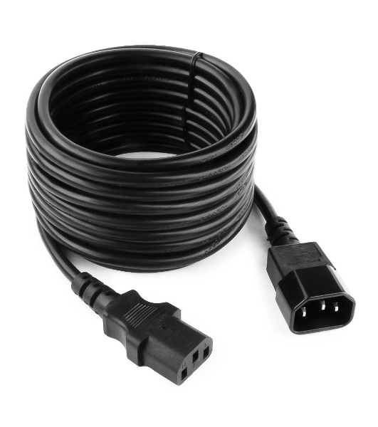 Кабель питания сист.блок-монитор Cablexpert PC-189-VDE-5M, 5м, C13-C14, VDE, 10А, Сечение провода: 0,75 мм2, черный, с заземлением
