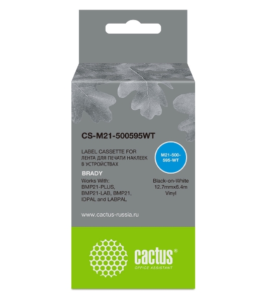 Картридж ленточный Cactus CS-M21-500595WT черный шрифт, белый фон (12.7 мм, 6.4 м) для Brady BMP21-PLUS, BMP21-LAB