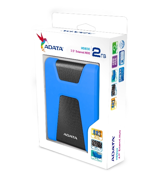 Внешний HDD 2.5' ADATA HD650, 2TB, USB 3.2 Gen 1 Type-A, 5400 rpm, синий