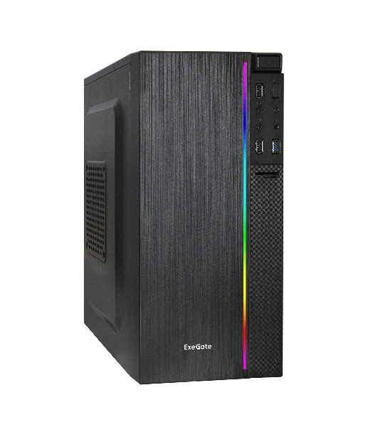 Компьютерный корпус Minitower ExeGate mEVO-9302-RGb (mATX, без БП, 2хUSB+1хUSB 3.0, HD аудио, черный с RGb подсветкой)