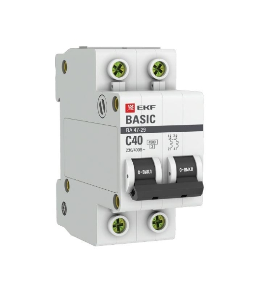 Выключатель автоматический EKF mcb4729-2-40C 2P 40А (C) 4,5кА ВА 47-29 EKF Basic