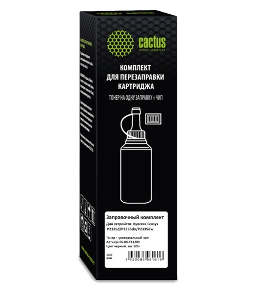 Тонер Cactus CS-RK-TK1200 черный туба 125гр. (в компл.:чип) для принтера Kyocera Ecosys P2335d/P2335dn/P2335dw