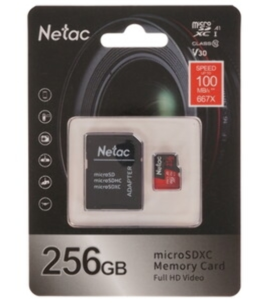 Флеш Карта MicroSD card Netac P500 Extreme Pro 256Gb, retail version w/SD adapter