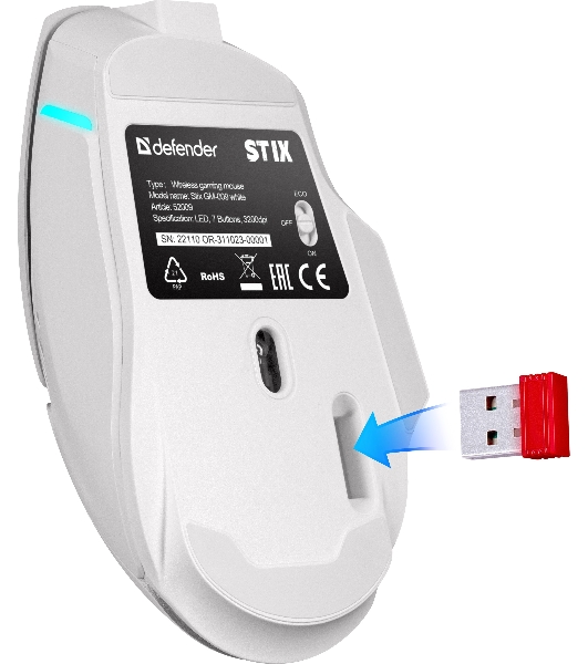 Мышь беспроводная Defender Stix GM-009 белый, 3200 dpi, радиоканал, USB, кнопки - 7