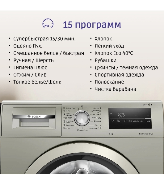 Стиральная машина Bosch WAN2420XME серебристый, загрузка фронтальная 8 кг, 1200 об/мин., класс: А+++